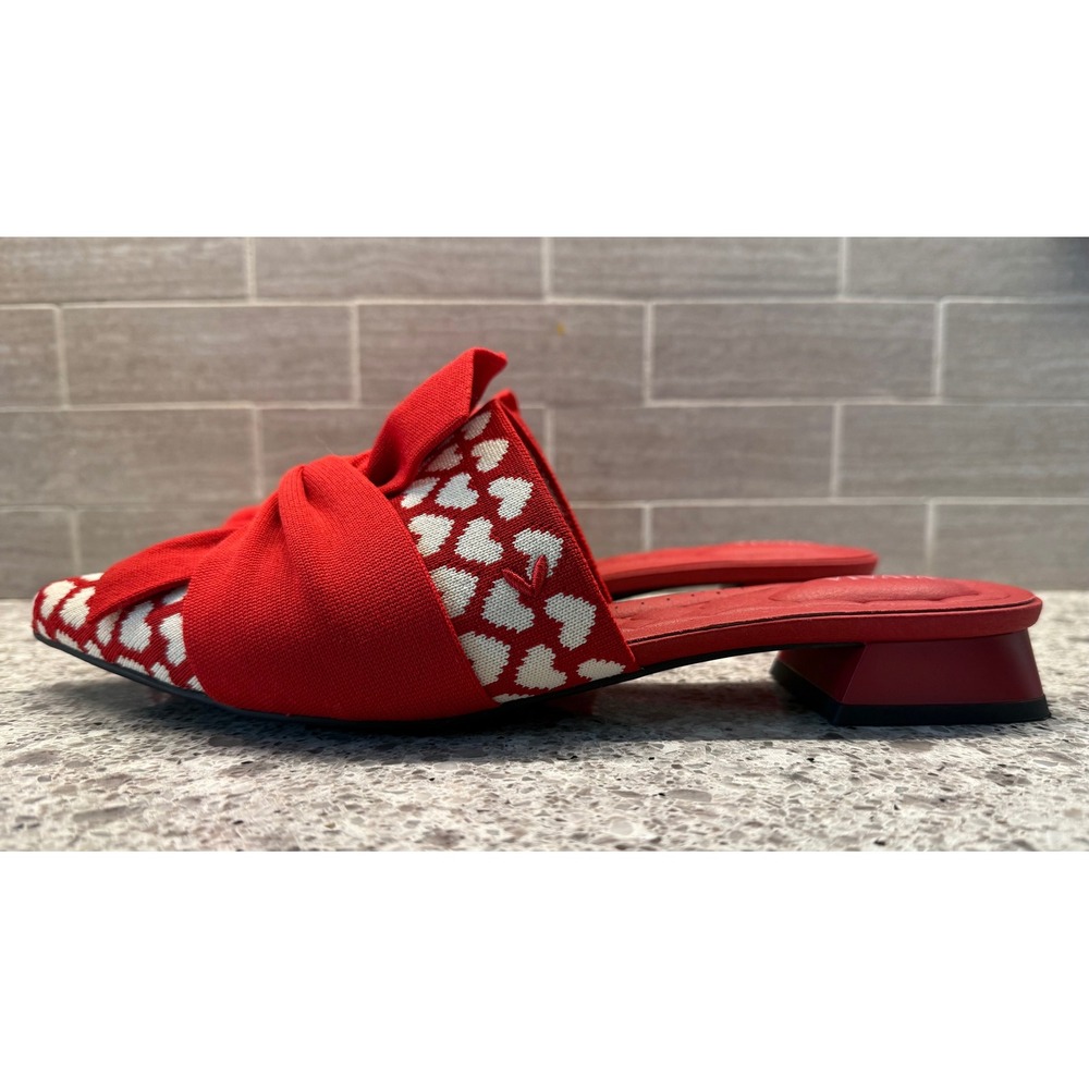 VIVAIA Women's Red White Heart Bow Knit Pointed Toe Mules Low Block Heel Size 42